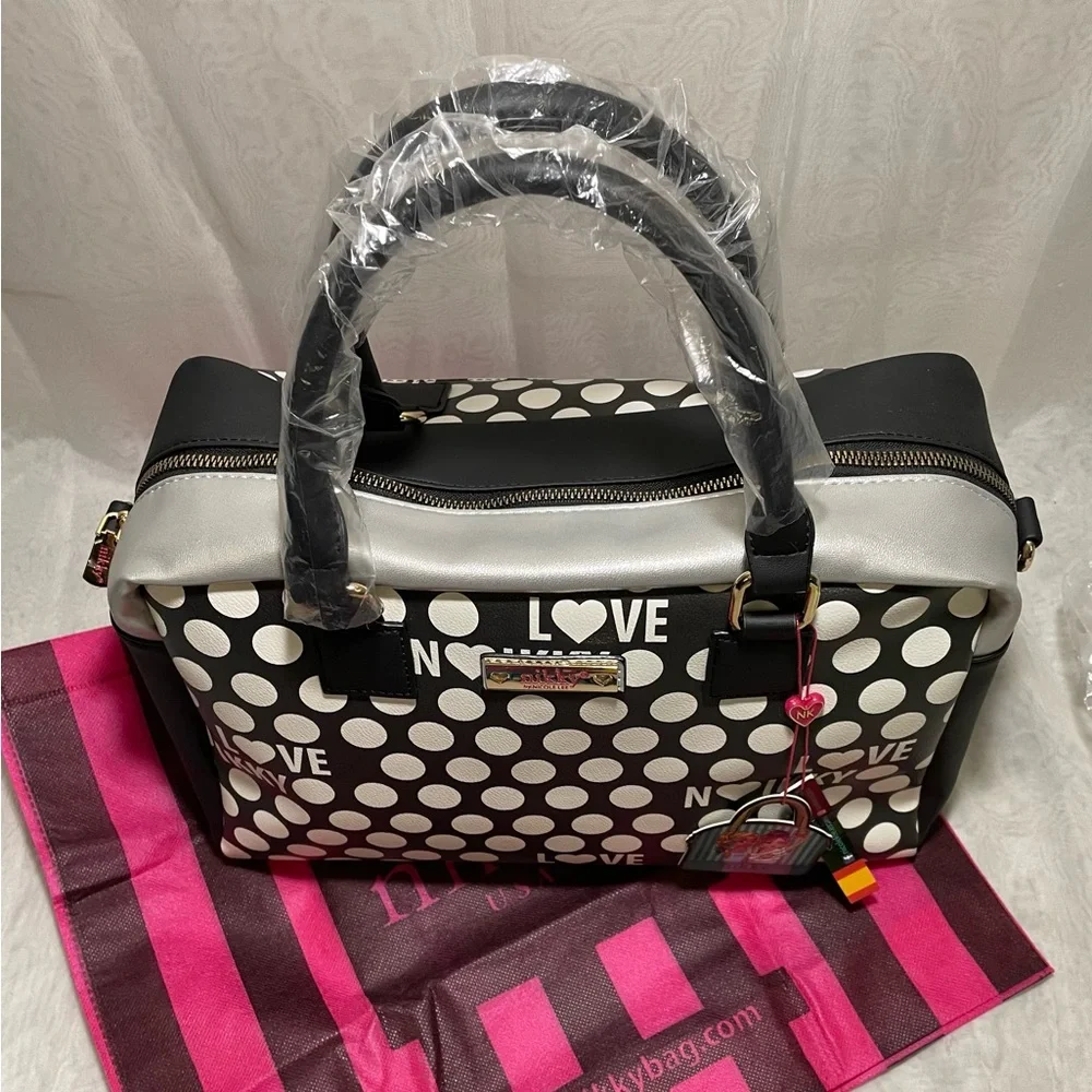 Nikky by Nicole Lee  Love Polka Dot Bowler/Crossbody Bag, NWT